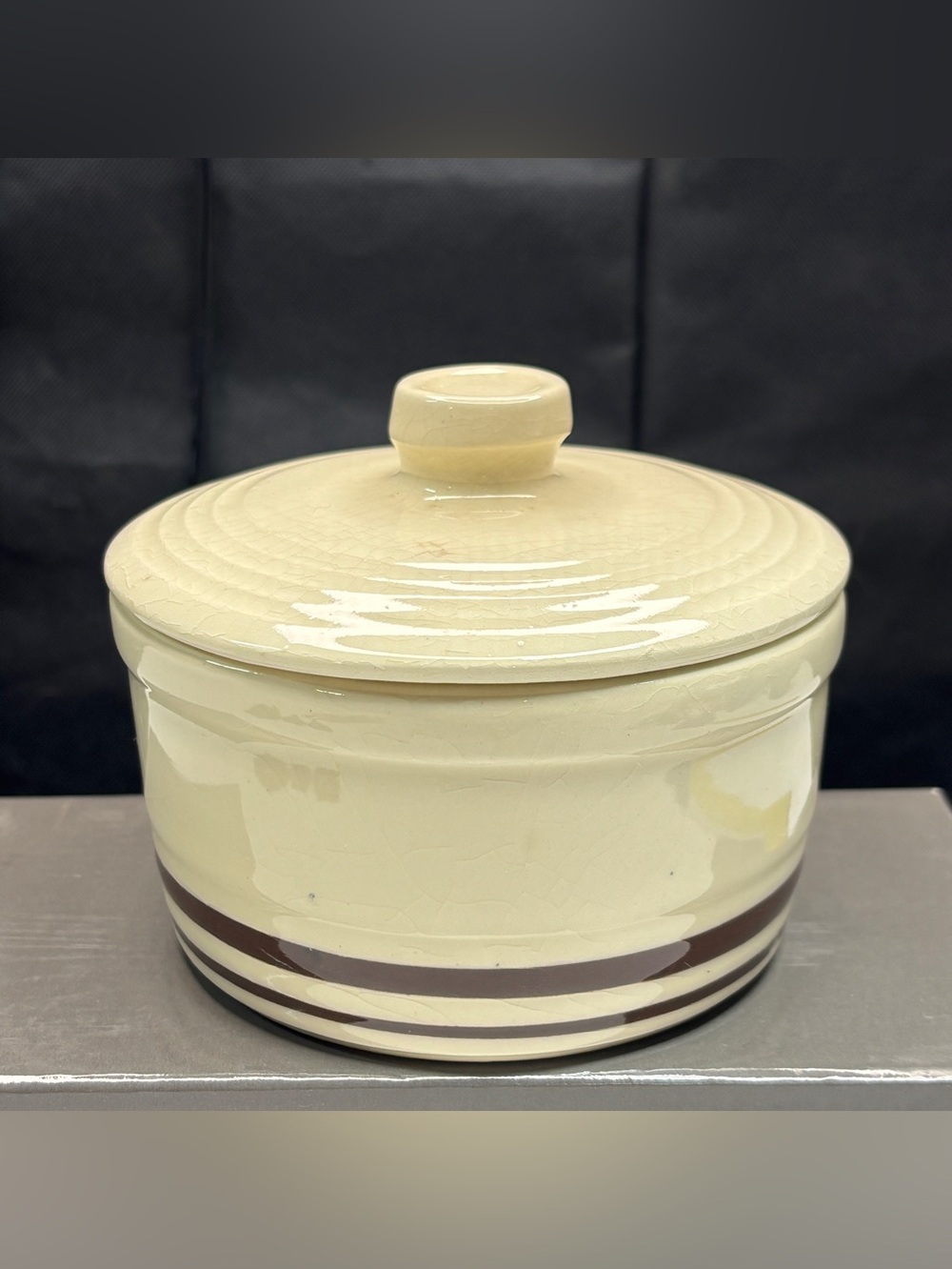 McCoy Brown Stiped Covered Dish  Ceramic USA Pottery Margarine Butter Vtg Granny - Picture 12 of 15